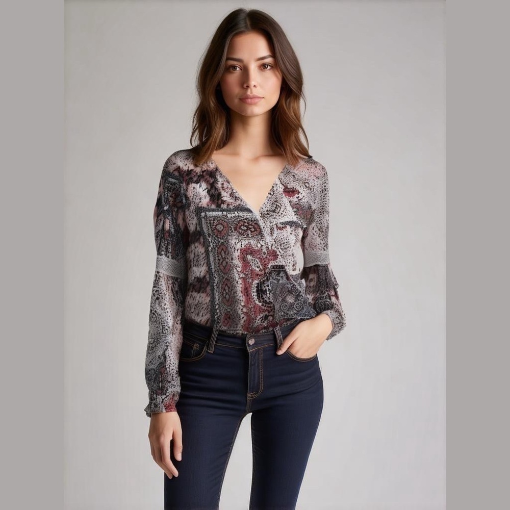 Haute Hippie Tribe Malia Printed Knit Surplice Top Summer Tapestry Size XS NEW